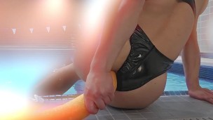 Shoving a pool noodle in ass at a public pool!