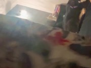 BBW stepmom MILF gives blowjob to morning wood he cums on her big tits his pov 3/16