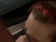 BBW stepmom MILF gives blowjob to morning wood he cums on her big tits his pov 9/16