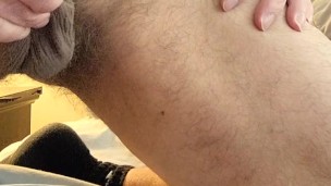 HAIRY MUSCLE BEAR STROKING AND CUMMING IN BED