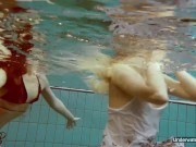 Milana and Alice enjoy themselves in the pool 1/16