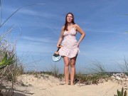 One day at the public nudist beach in Portugal. Naked tennis and masturbation near strangers. Part 1 7/16