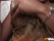 Hot black girl with tattoos gets her pink cunt licked and pumped by a white dude 1/16