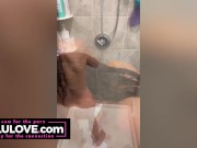 Big boobs babe hairwashing & shaving long legs & armpit hair & vagina in shower while talking recent boob job - Lelu Love 10/16