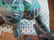 TATTOO girl in lingerie masturbates with toy and gets ANAL fucked. 2/16