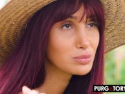 PURGATORYX Busty redhead beauty Mimi Malibu masturbates then gets throat fucked outdoors 1/16