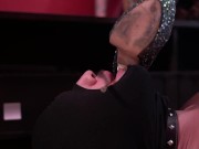 Slave licks high heels. Mistress makes a slave sucks dildo deep. Trampling of slave in high heels... 9/16