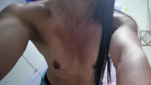 showing her toned muscles, spectacularly beautiful woman