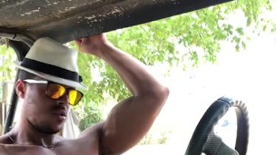 Diego Barros gives you an outdoor dashboard POV and spits on his fat uncut brazilian cock 