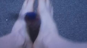 Barefoot Femboy gives Bad-Dragon Dildo Footjob