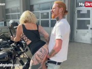 MyDirtyHobby - Busty blonde swallows cum in public 7/16