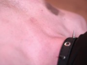 A strict dominatrix teaches a male slave how to suck a dildo. Deep Throat. Nipple play and boot kiss 10/16