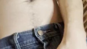 Latino pissing on jeans and jerking off