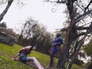 Tattooed Skinny Girl get suspended on a tree - Shibari Bondage Sesion in public 15/16