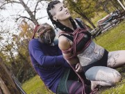 Tattooed Skinny Girl get suspended on a tree - Shibari Bondage Sesion in public 3/16