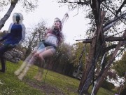 Tattooed Skinny Girl get suspended on a tree - Shibari Bondage Sesion in public 4/16