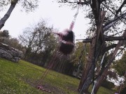 Tattooed Skinny Girl get suspended on a tree - Shibari Bondage Sesion in public 8/16