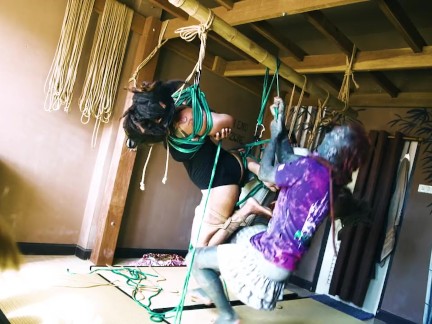 Two Dreadlocks Girls get Suspended while Bondage Shibari Sesion - Private BDSM