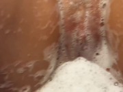 Wet Footjob in bathroom - pussy in foam 14/16