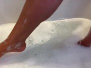 Wet Footjob in bathroom - pussy in foam 3/16