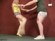 Upskirt Ballbusting Kicks Trailer, Short Skirt CBT Femdom, Knee High Socks Kicking