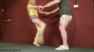 Upskirt Ballbusting Kicks Trailer, Short Skirt CBT Femdom, Knee High Socks Kicking