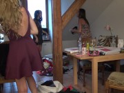 See through dress and summer dress try on haul gone bad with hot sexy tight pussy girlfriend and her girlfriends in a party 1/16