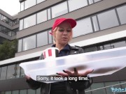 Public Agent Waitress makes a mess of his pants and offers to fuck him in the toilet 1/16