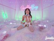 Swallowbay Ember Snow shaved pussy riding cock, kinky fucking on swing 1/16
