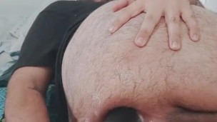 Training my ass with a huge 11 inch black dildo