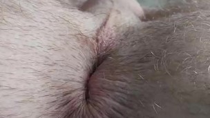 Very close up anal play winking asshole birthing
