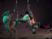 Tattoo Couple suspend together with Hooks and rope - SHIBARI 8/16