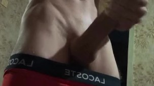 Athletic straight guy jerks off his dick on camera