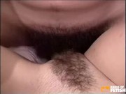 Naughty girl plays with her hairy pussy before getting boned in hot threesome 7/16