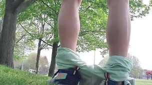 Hot jock working out pulls shorts down in the middle of a public park to show off his ass and cock