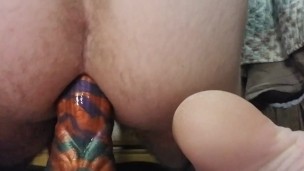 Twink bounces on bad dragon