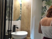 Sexy and Horny Bare Ass Petite Latina Redhead in the Bathroom shows pussy and booty to tease without underwear flashing 1/16