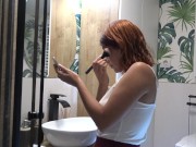 Sexy and Horny Bare Ass Petite Latina Redhead in the Bathroom shows pussy and booty to tease without underwear flashing 13/16