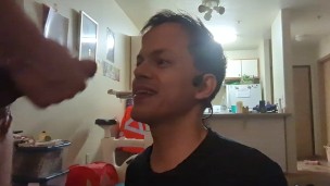 Asian Twink gets facial from white daddy cock