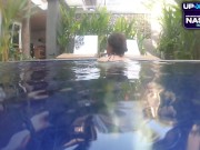 Blowjob on a public nudist beach and passionate sex in a hotel room with creampie 8/16