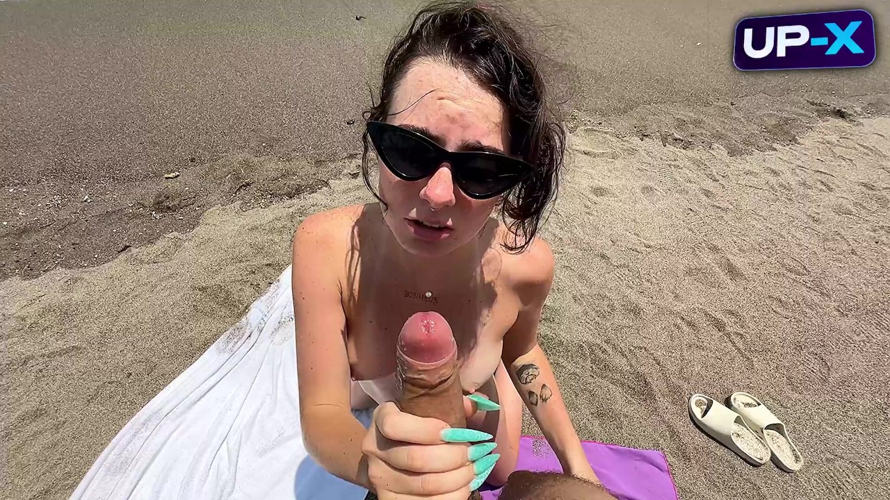 Blowjob on a public nudist beach and passionate sex in a hotel room with creampie
