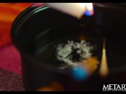 Stunning brunette strokes her puffy nipples as she masturbates 3/16