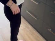 he jerks off in the kitchen looking at my ass and I show him my small tits so he can cum on them 1/16