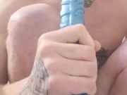Gaging, Gaping, Riding A BIG Blue Dildo In the Shower - Screenshot 4 of 16 - Riding Dildo