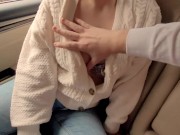 Pussy Full of Cum, letting Stranger Touch my Boobs in Car and Creampie my Tight Pussy