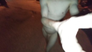 Totally naked and barefoot in public