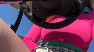 Sexy Transgirl playing golf without panties