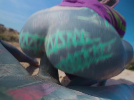 OUTDOOR loud ANAL fuck - hippie girl gets ass banged and covered with cum