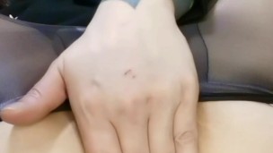 Femboy wearing pantyhose anal fingering and dildo