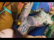 Alternative girls get banged by 3 guys, sloppy BJ, interracial, tattoo, dreads, wild fuck 10/16